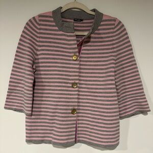 J. McLaughlin Pink Gray Striped Blazer Knit Sweater Cardigan Small